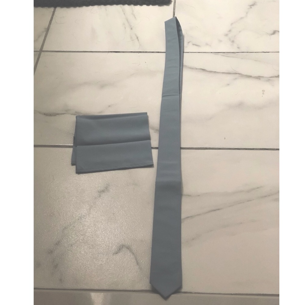 Groomsmen dust blue custom tie and pocket squares (20 total pieces) complete set